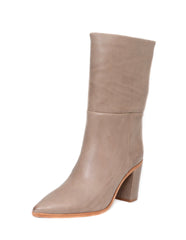 Schutz Women's Halston Goat Brown Mid Calf Pointy Toe Mid Calf Block Heel Bootie