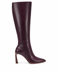 Vince Camuto Perintie Blood Red Leather Pointed Toe Knee High Heel Dress Boot