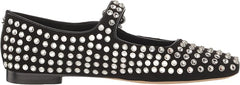 Sam Edelman Michaela Black Suede Gem Mary Jane Ankle Strap Square Toe Flats