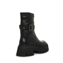Steve Madden Ankle Boot Everly Black Leather Lugged Sole Buckle Detailed Ankle Combat Boots