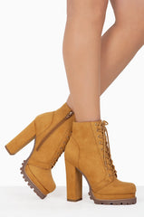 Liliana Monclair-1 Camel Lug Sole LaceUp Chunky Heel Platform Combat Booties