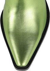 Jeffrey Campbell DAGGET Green Metallic Mid-Calf Pointed Toe Western Heeled Boots