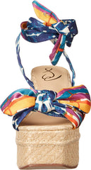 Sam Edelman Tula Caspian Blue Multi Squared Open Toe Wedge Block Heeled Sandals