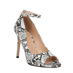 Ermonn Snakeskin Black White Platform Dress Ankle Strap Open Toe Pump Shoes