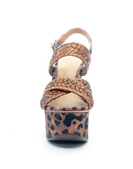 Schutz Efilomenia Tranca Suede Heeled Platform Leopard Open Toe Sandals