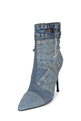Jeffrey Campbell Denimous Blue Denim Multi Stiletto Heel Pointed Toe Ankle Boots