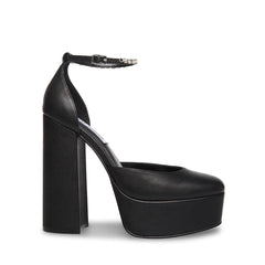 Steve Madden Bangle Black Leather Ankle Strap Super High Platform Pump Sandals