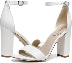 Sam Edelman Yaro Bright White Leather Ankle Strap Open Toe Block Heeled Sandals
