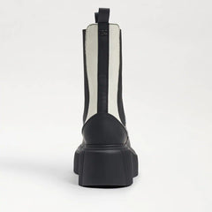 Sam Edelman Taber White/Black Chunky Lug Sole Rounded Toe Pull On Combat Boots