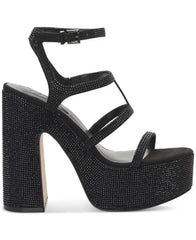 Jessica Simpson Meitini Black Rhinestone Platform Open Toe Strappy Dress Pumps