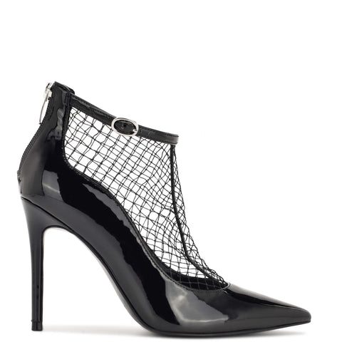Nine West Fishnet Black Patent Pointed Toe Stiletto Heel Ankle Strap Pumps