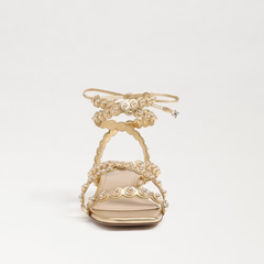 Sam Edelman Delphine Amber Gold Strappy Squared Toe Ankle Strap Slip On Sandals