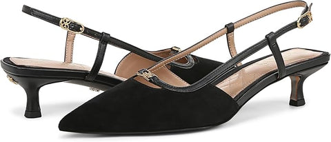 Sam Edelman Toni Black Suede Slingback Pointed Toe Kitten Heeled Fashion Pumps