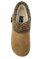 Clarks Knitted Collar Clog Plush Faux Fur Lining Slippers Tan/Aztek Multi