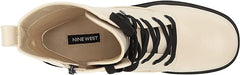 Nine West Juna3 Ivory Lace Up Chunky Block Heel Rounded Toe Combat Ankle Boots
