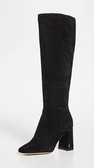 Sam Edelman Clarem Black Suede Block Heel Almond Toe Knee High Fashion Boots
