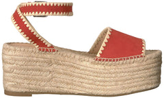 Pour La Victoire Ria Poppy Red Suede Open Toe Espadrille Platform Wedge Sandals