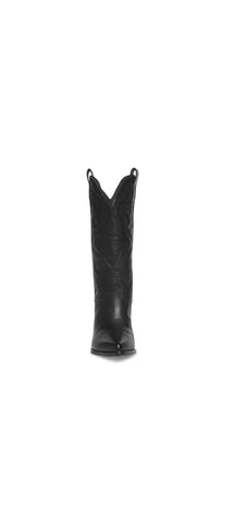 Steve Madden West Black Leather Pull On Pointed Toe Block Heel Western Boots