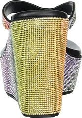Jessica Simpson Stilla Rainbow Rhinestone Thong Flip Flop Wedge Platform Sandals