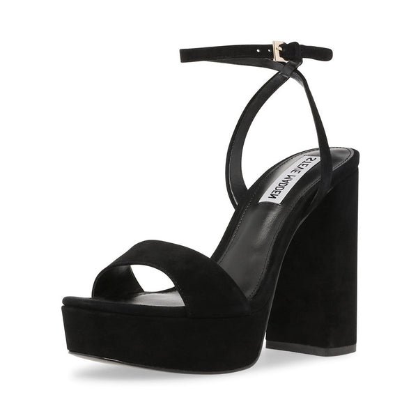 Steve Madden Lessa Black Suede Open Rounded Toe Platform Ankle Strap Sandal