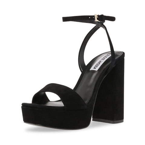Steve Madden Lessa Black Suede Open Rounded Toe Platform Ankle Strap Sandal