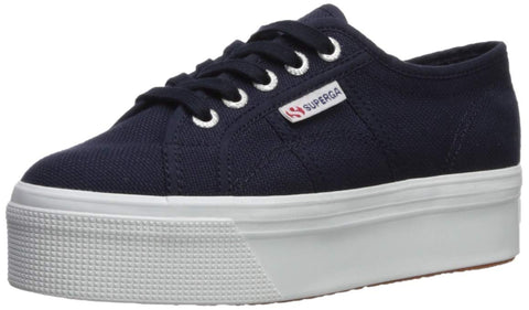 Superga 2790 Low-Top Sneakers Navy Blue White Platform Wedge Lace Up Sneaker (7.5)
