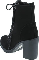 SODA Malia Black Nubuck Round Toe Stacked Lug Heel Lace Up Ankle Combat Booties
