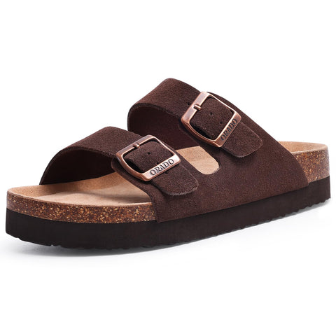 ORADO Platform Suede Soft Cork Footbed Summer Slides Adjustable Buckle Sandals 11