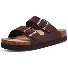 ORADO Platform Suede Soft Cork Footbed Summer Slides Adjustable Buckle Sandals 11