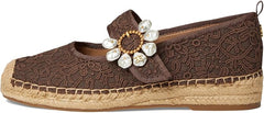 Sam Edelman Maddy Mocha Brown Lace Cap Toe Mary Jane Espadrille Ballet Flats