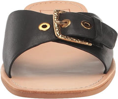 Dolce Vita Cabana Black Leather Slip On Squared Open Toe Flats Slides Sandals