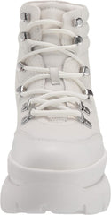 Steve Madden Husky White Leather Lace Up Hiker Wedge Platform Sneaker Ankle Boot