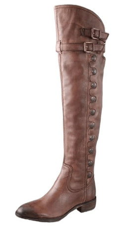 Sam Edelman Pierce Whiskey Almond Toe Pull On Stacked Heel Riding Knee High Boot