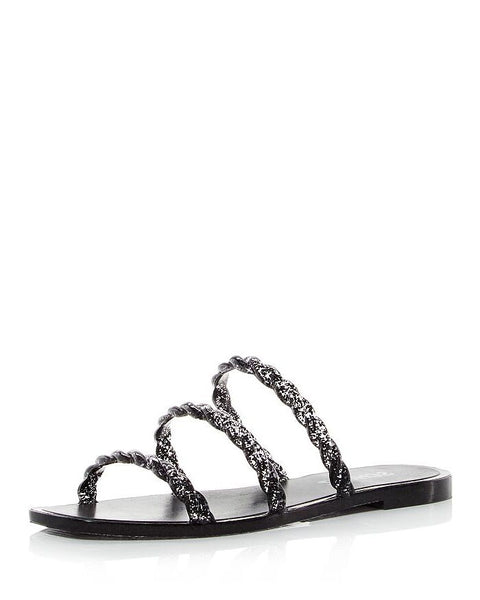 Schutz Dyana Flats Rounded-Toe Embellished Slides Sandals Sandstone Black