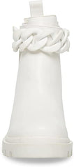 Steve Madden Amulet Embellished Lug Sole Combat Ankle Booties White Chain