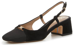 Sam Edelman Tarra Black Suede Almond Toe Block Heel Slingback Dress Sandals