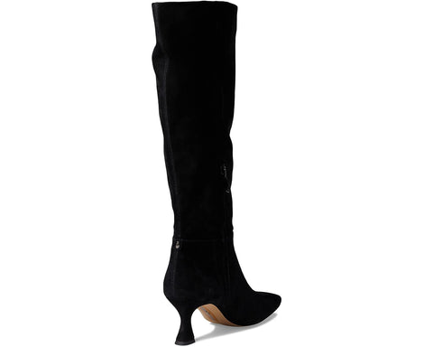 Sam Edelman Leigh Black Suede Squared Toe Spool Heel Knee High Fashion Boots