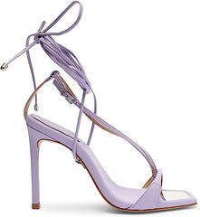 Schutz Vikki Smoky Grape Ankle Strap Lace Up Open Toe Stiletto Heel Sandals