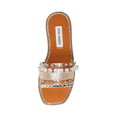 Steve Madden Leandra Clear Embellishment Detailed Squared Toe Slip On Sandals
