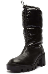 Schutz Joseane Up Black Rounded Toe Chunky Lug Sole Low Calf Block Heel Boots