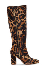 Louise Et Cie Zenia Genuine Calf Hair Knee High Leopard Print Block Heel Boots