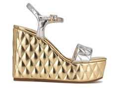 Nine West Nila Silver Buckle Closure Squared Open Toe Platform Wedge Sandal