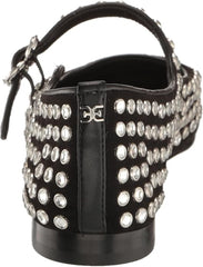 Sam Edelman Michaela Black Suede Gem Mary Jane Ankle Strap Square Toe Flats