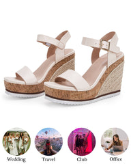 Coutgo Nude Espadrille Wedge Platform Sandals Open Toe Ankle Buckle Strap Casual Sandals