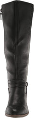Dr. Scholl's Liberate Black Leather Almond Toe Stacked Heel Knee High Boots