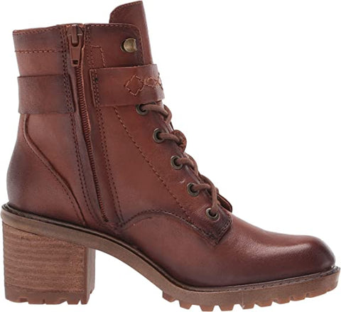 Zodiac Gemma Cognac Lace Up Block Heel Rounded Toe Buckle Combat Ankle Boots