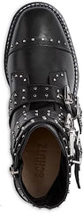 Schutz Caligas Black Studded Buckled Straps Side Zipper Round Toe Combat Boots