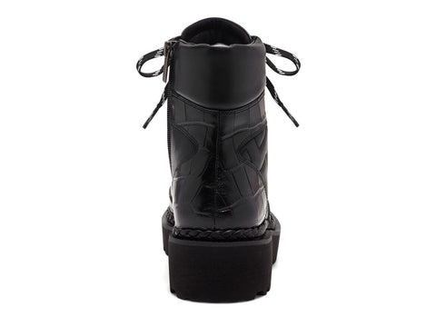 Vince Camuto Medjey Black Lace Up Toe Combat Moto Chic Bootie Quilted Boot